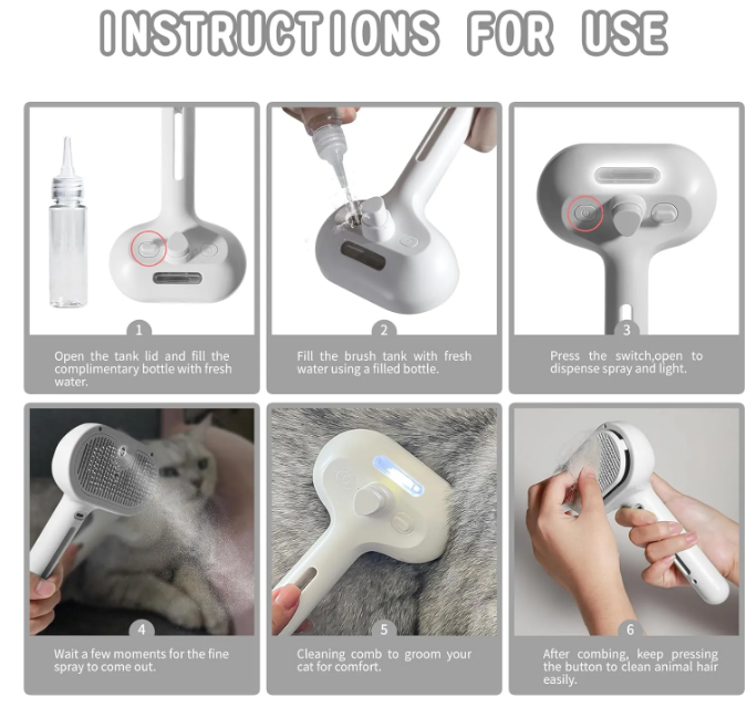 Pet Hair Spray Brush — Built-In Water Tank