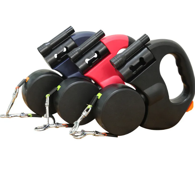 Auto Double Dog Leash — Telescopic with Light